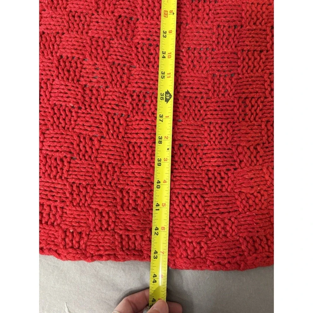 Handmade Vintage Crochet Blanket Red And White Afghan Throw‎ 43